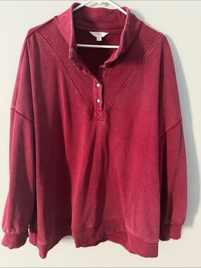 Time and Tru Burgundy Snap-Placket Pullover Sweatshirt